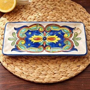 Maxcera Tuscan Jewel Ceramic Tray Colorful Rectangular Serving Dish Jewelry Tray